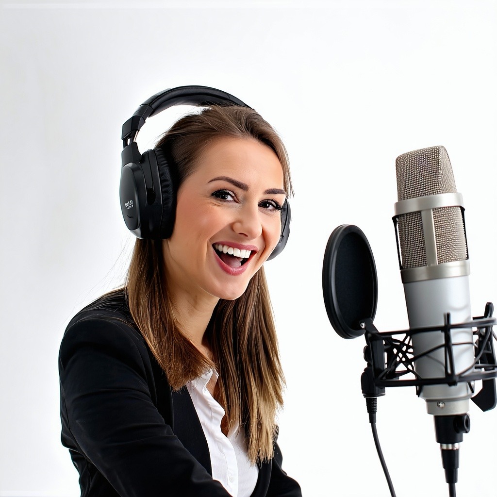 a female that is doing a readio show and they look happy and confident-1